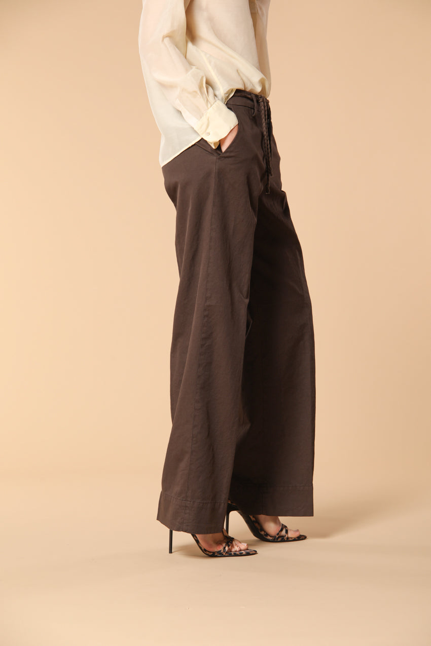 New York Studio pantalon chino femme en sergé de coton et lin wide leg