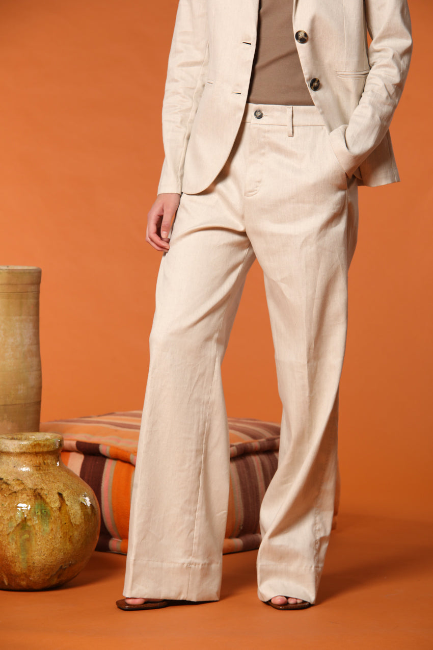 New York Studio pantalon chino femme en Twill de Coton et Lin Wide Leg