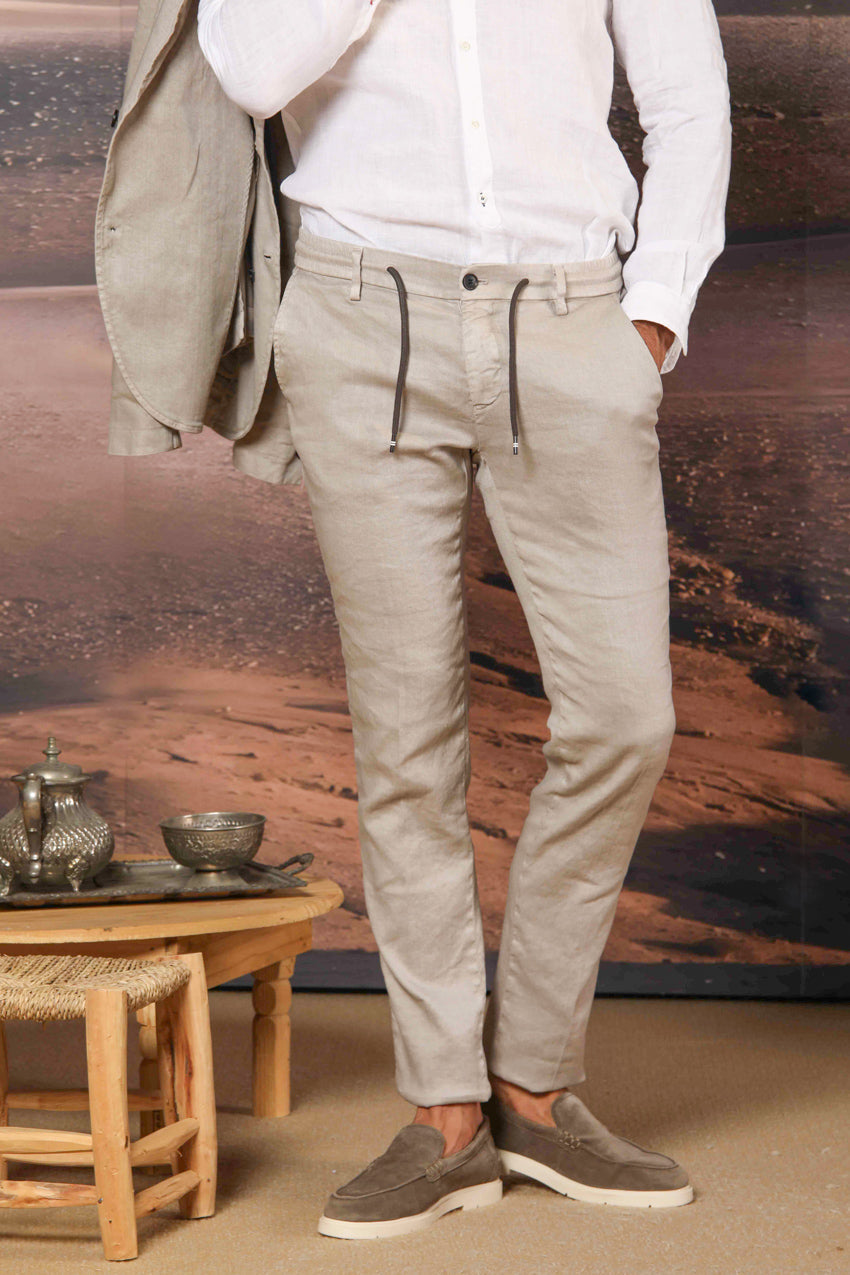 Milano Jogger pantalón de hombre en sarga de lino y algodón extra slim fit