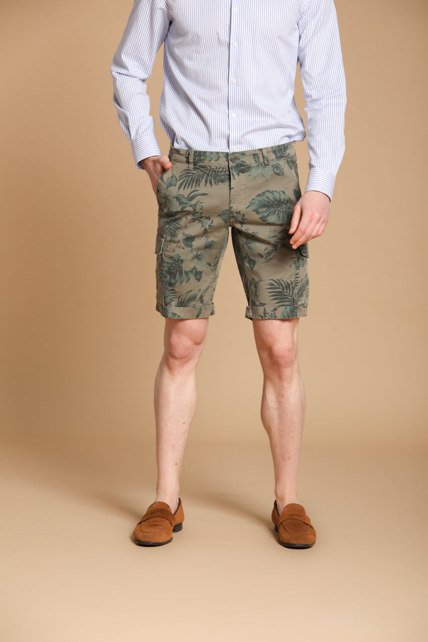 Chile bermuda cargo homme en coton imprimé hawaïen couleur Tiffany slim fit