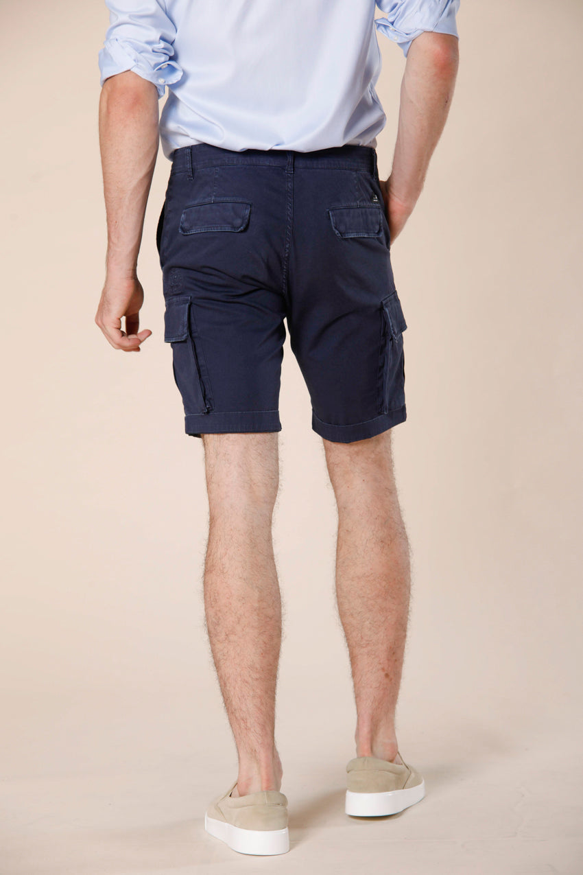 image 4 of men's cargo bermuda in stretch satin Chile model in blue navy slim fit by Mason's