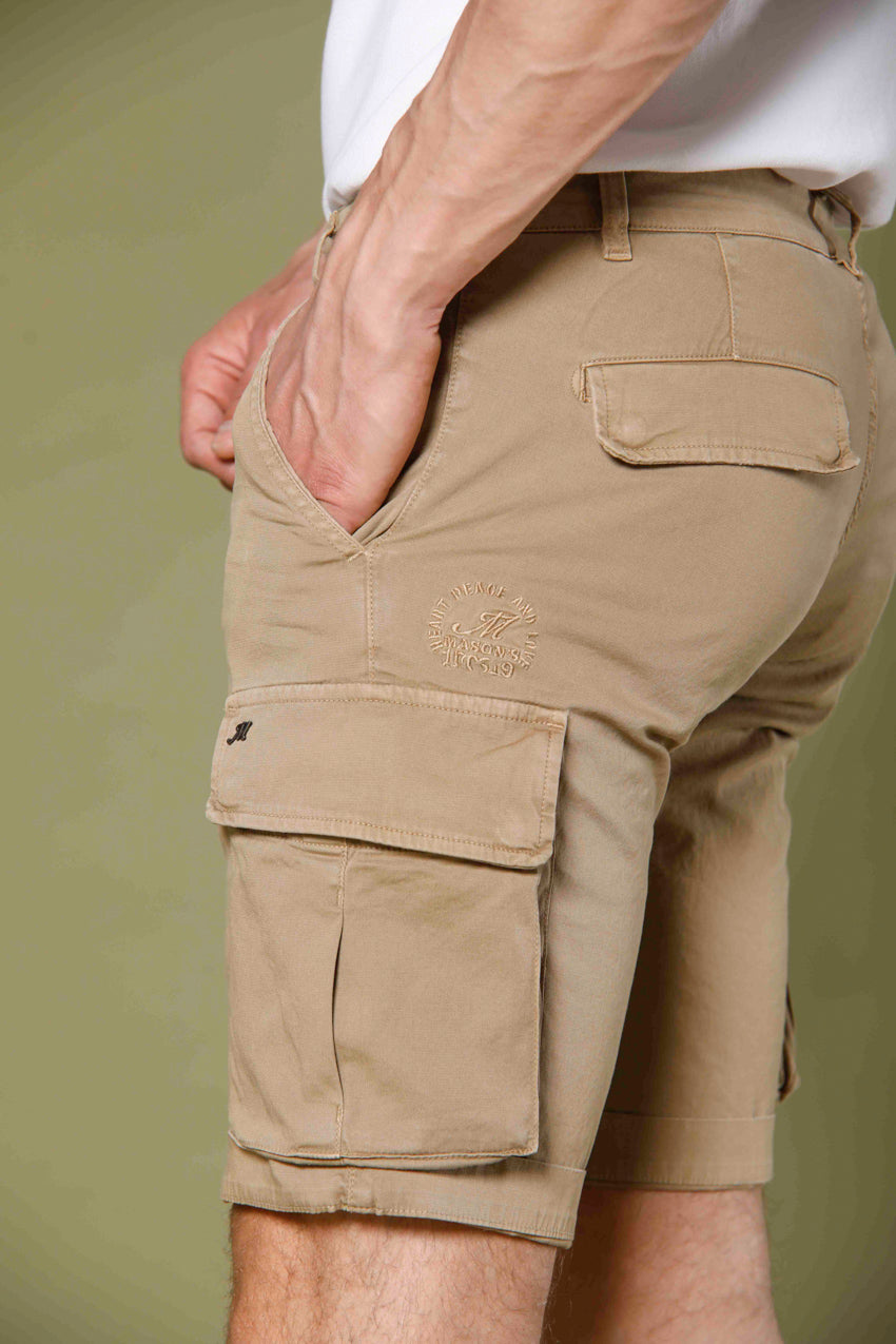 image 2 of men's cargo bermuda in stretch satin Chile model in kaki slim fit by Mason's