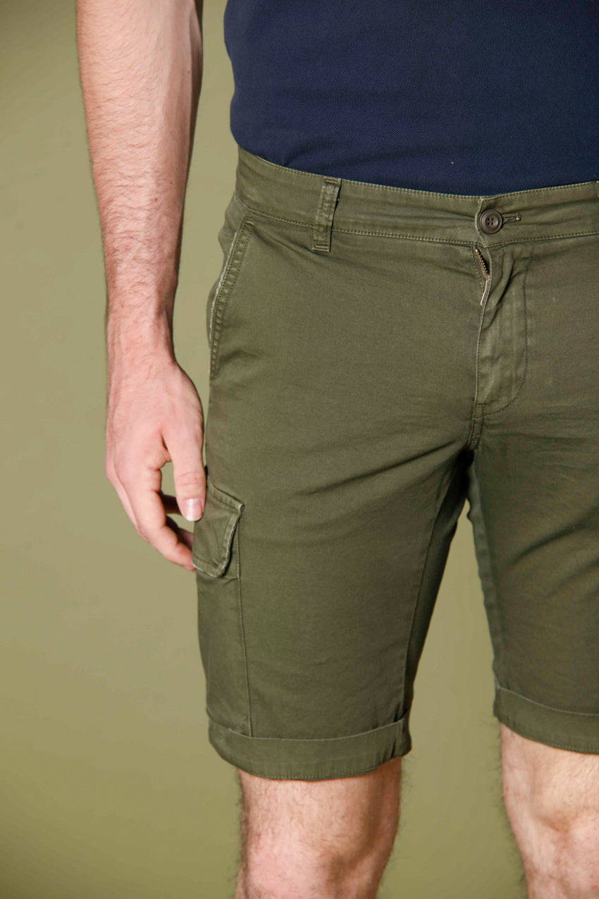 image 3 of men's cargo bermuda in stretch satin Chile model in green slim fit by Mason's