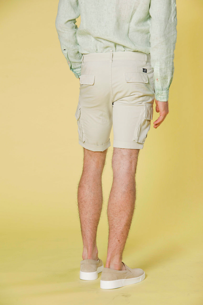 image 4 of men's cargo bermuda in stretch satin Chile model in light green slim fit by Mason's