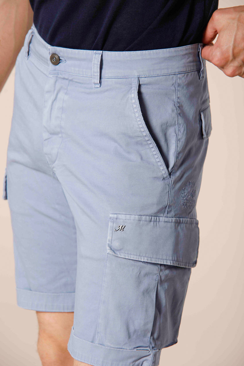 image 3 of men's cargo bermuda in stretch satin Chile model in azure slim fit by Mason's