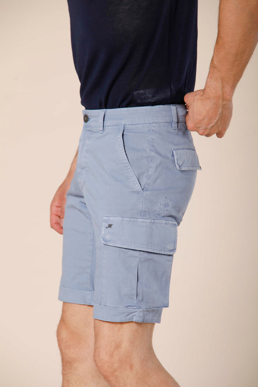 image 4 of men's cargo bermuda in stretch satin Chile model in azure slim fit by Mason's