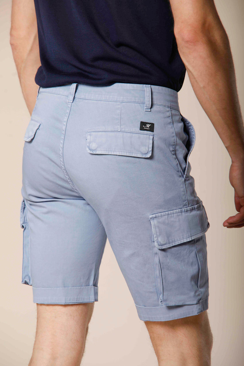 image 2 of men's cargo bermuda in stretch satin Chile model in azure slim fit by Mason's