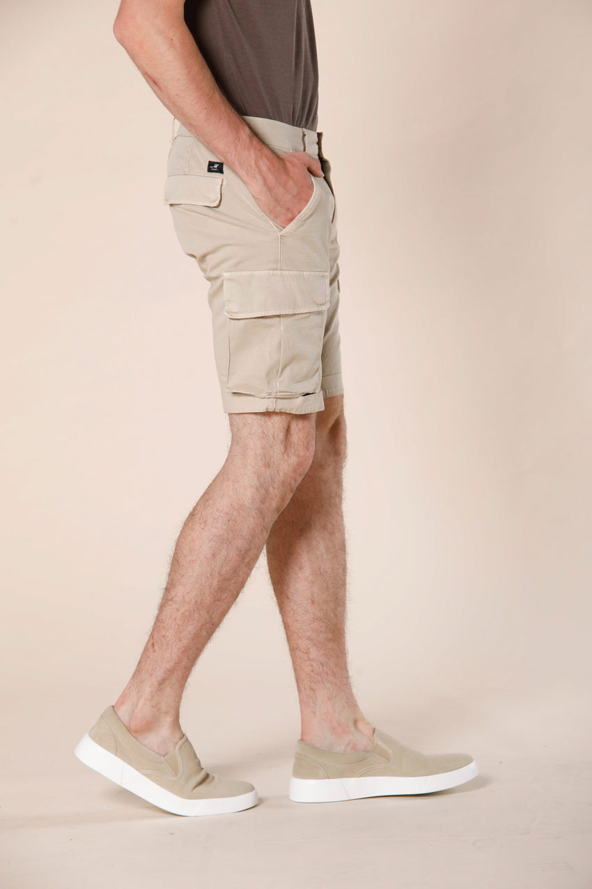 image 3 of men's cargo bermuda in stretch satin Chile model in light beige slim fit by Mason's