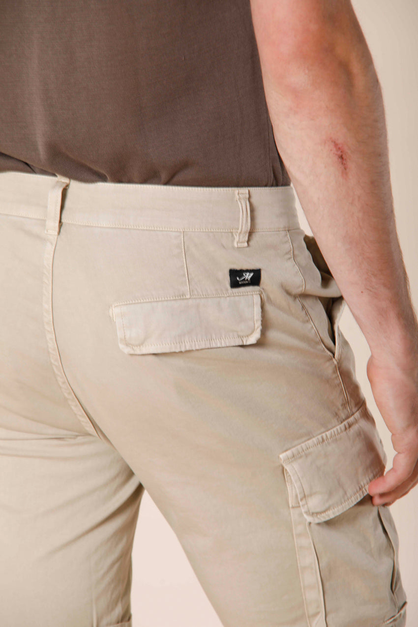 image 2 of men's cargo bermuda in stretch satin Chile model in light beige slim fit by Mason's