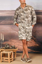 Cargo M74 bermuda cargo uomo in cotone e canapa a resca con fantasia floreale relaxed fit