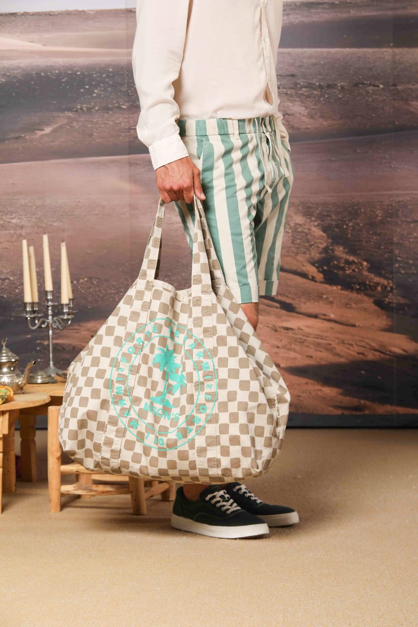 Mason's Bag FDM, a tote bag made of cotton gabardine and silk with a checkerboard print