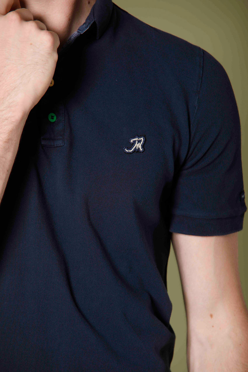 image 2 of men's polo in piquet with tailoring details leopardi model in blue navy regular fit by Mason's