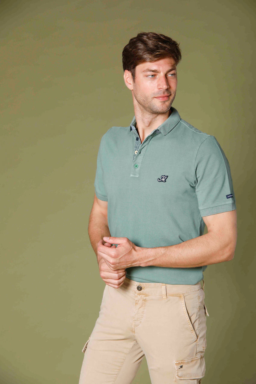 image 2 of men's polo in piquet with tailoring details leopardi model in mint green  regular fit by Mason's