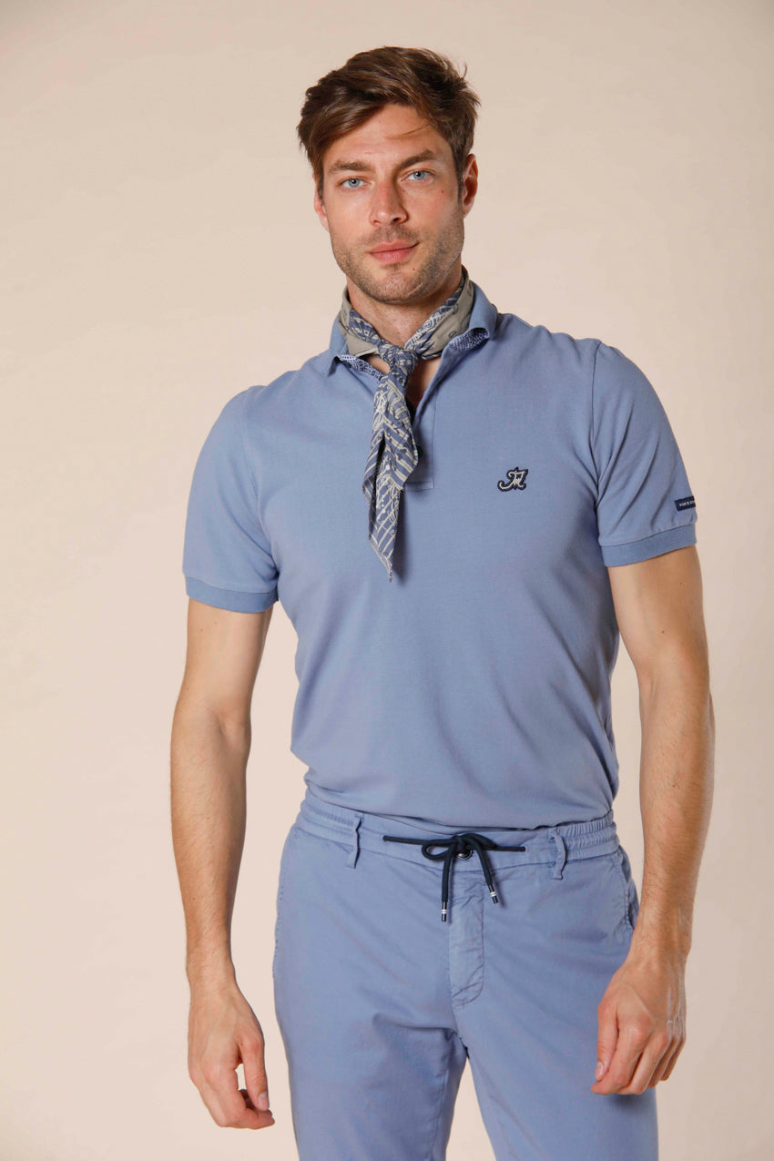 image 2 of men's polo in piquet with tailoring details leopardi model in azure regular fit by Mason's