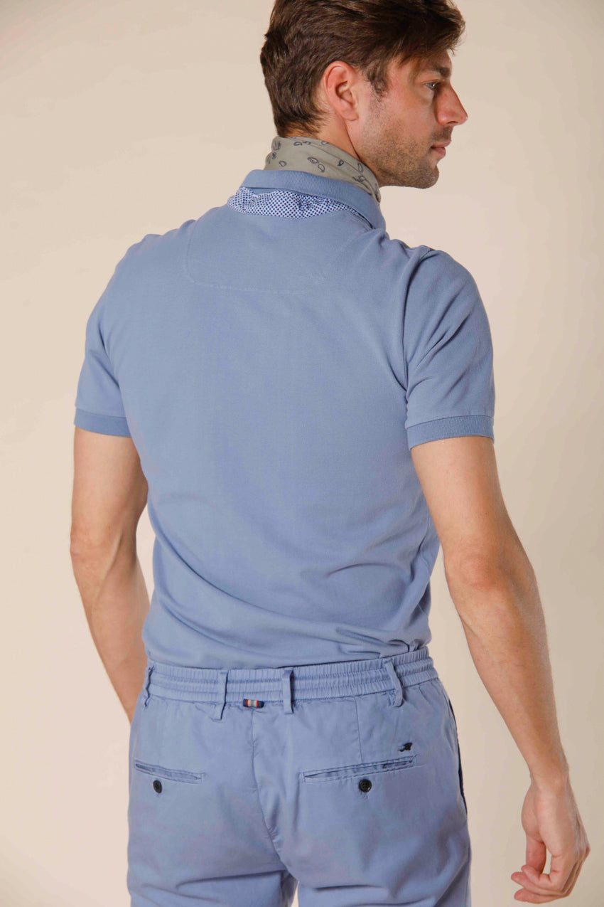 image 4 of men's polo in piquet with tailoring details leopardi model in azure regular fit by Mason's