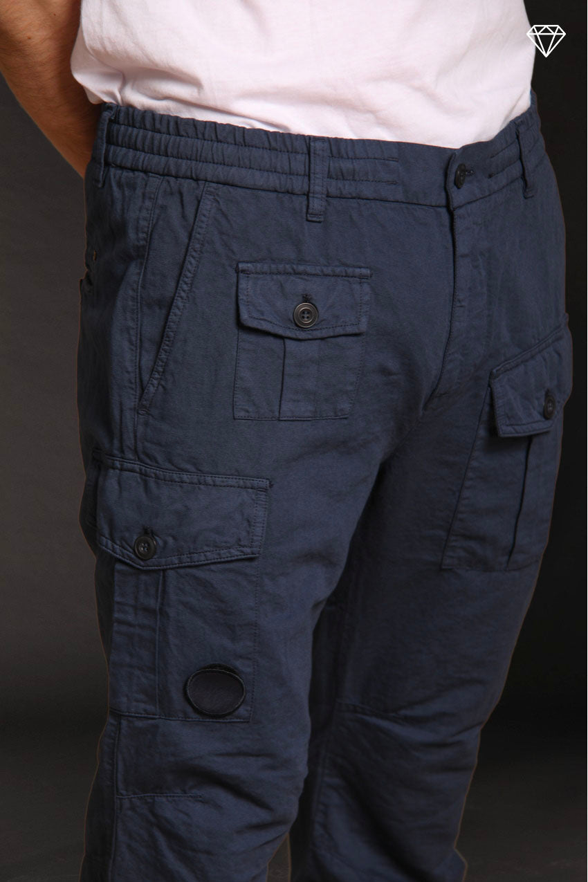 George Elax Men's cargo pants in cotton and hemp broken fabric logo edition Carrot Fit ①