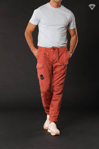 George Elax Men's cargo pants in cotton and hemp broken fabric logo edition Carrot Fit ①