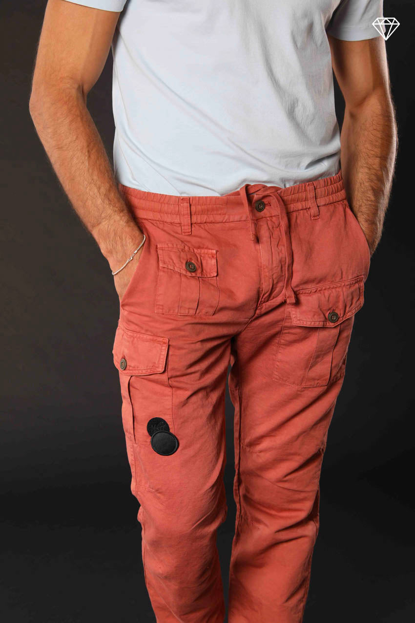 George Elax Men's cargo pants in cotton and hemp broken fabric logo edition Carrot Fit ①