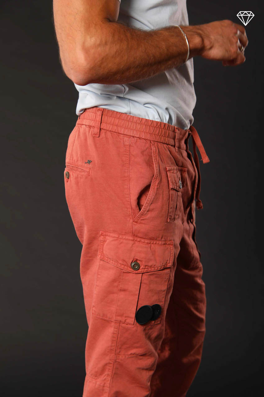 George Elax Men's cargo pants in cotton and hemp broken fabric logo edition Carrot Fit ①