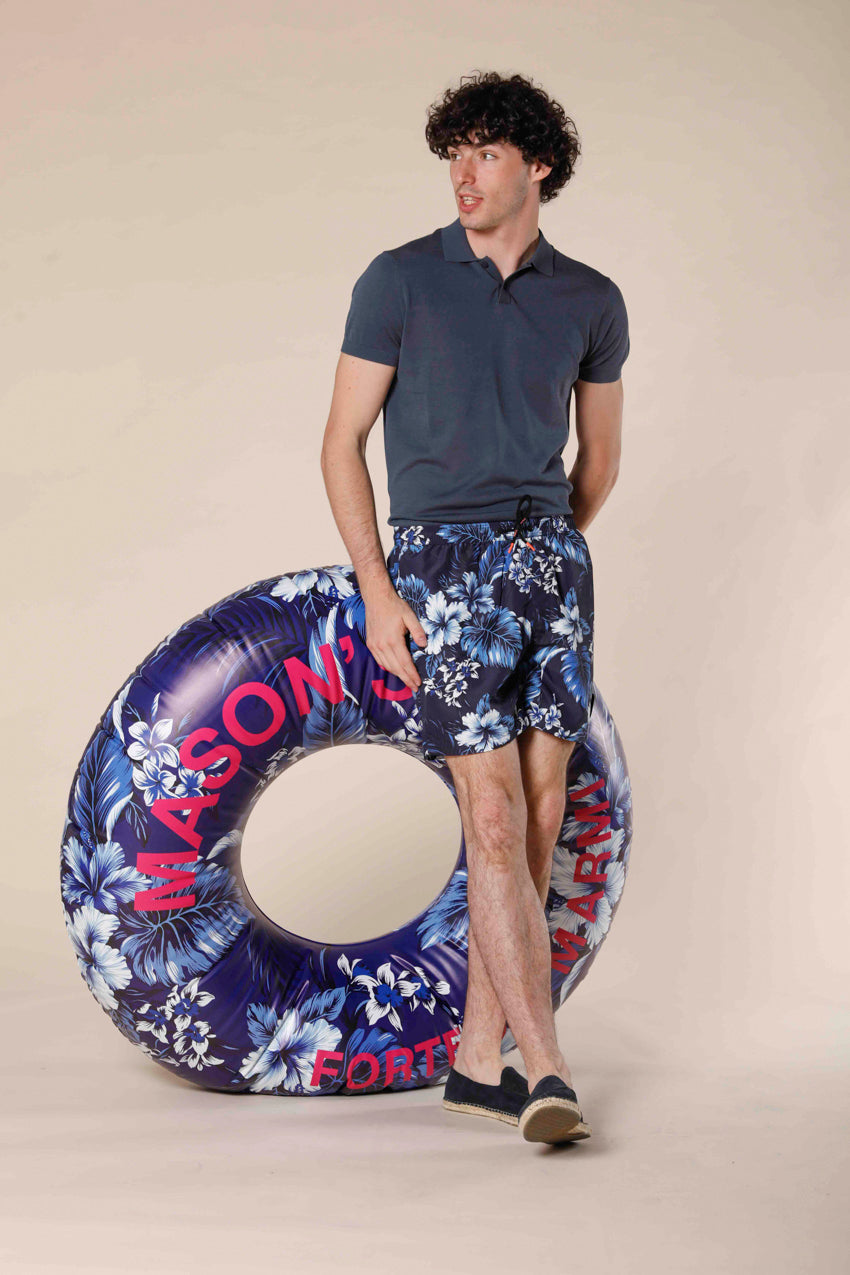 immagine 3 di costume da mare uomo in poliestere pattern fiori blu modello Versilia Beach colore blu scuro di Mason's