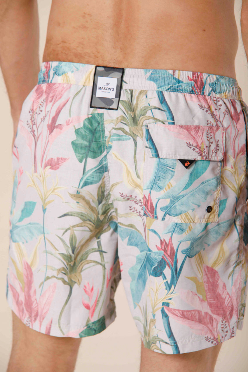 immagine 3 di costume da mare uomo in poliestere pattern fiori jungle modello Versilia Beach colore beige di Mason's