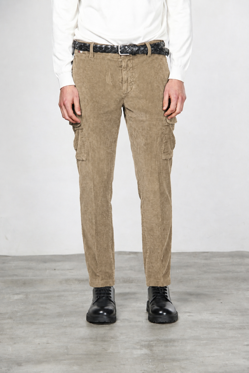 Chile pantalón cargo de hombre en terciopelo de pana ancha regular fit