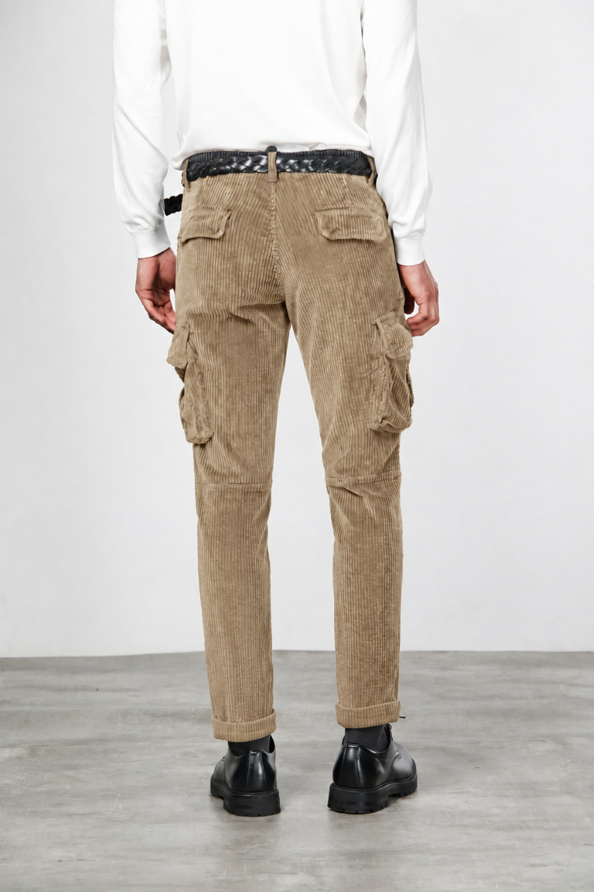 Chile pantalón cargo de hombre en terciopelo de pana ancha regular fit