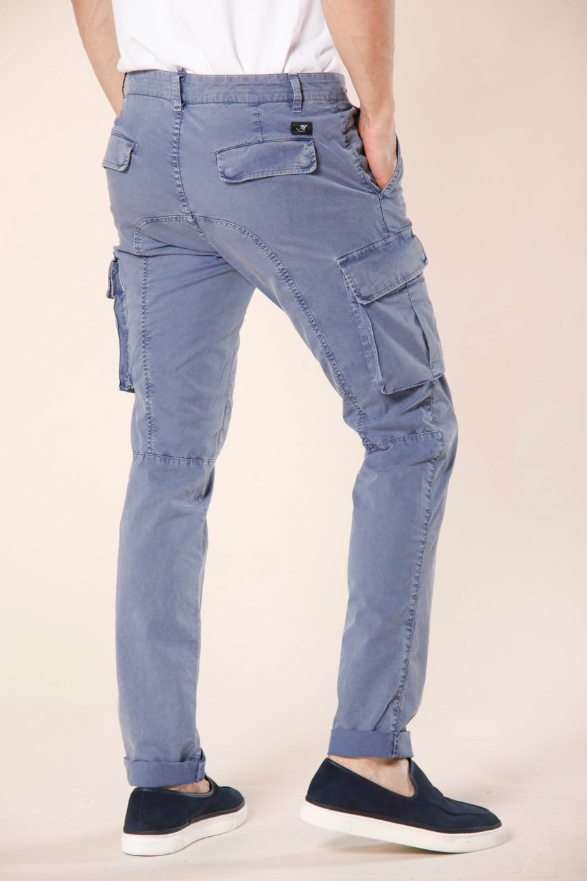 immagine 3 di pantalone cargo uomo in cotone stretch icon washing modello Chile colore azzurro extra slim di mason's