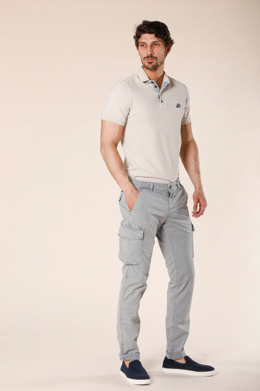 immagine 2 di pantalone cargo uomo in cotone stretch icon washing modello Chile colore grigio chiaro extra slim di mason's