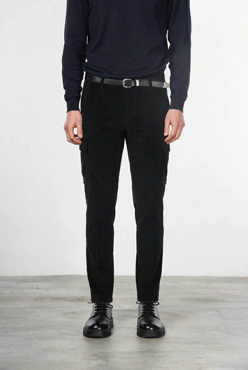 Chile pantalón de pinzas cargo de hombre en terciopelo 500 rayas con extra slim fit ①