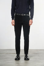 Chile pantalón de pinzas cargo de hombre en terciopelo 500 rayas con extra slim fit ①