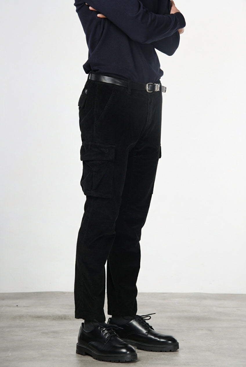 Chile pantalón de pinzas cargo de hombre en terciopelo 500 rayas con extra slim fit ①