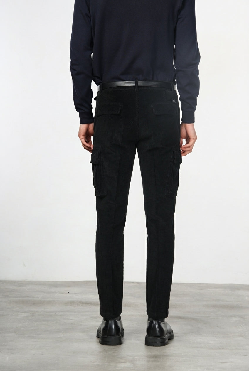 Chile pantalón de pinzas cargo de hombre en terciopelo 500 rayas con extra slim fit ①