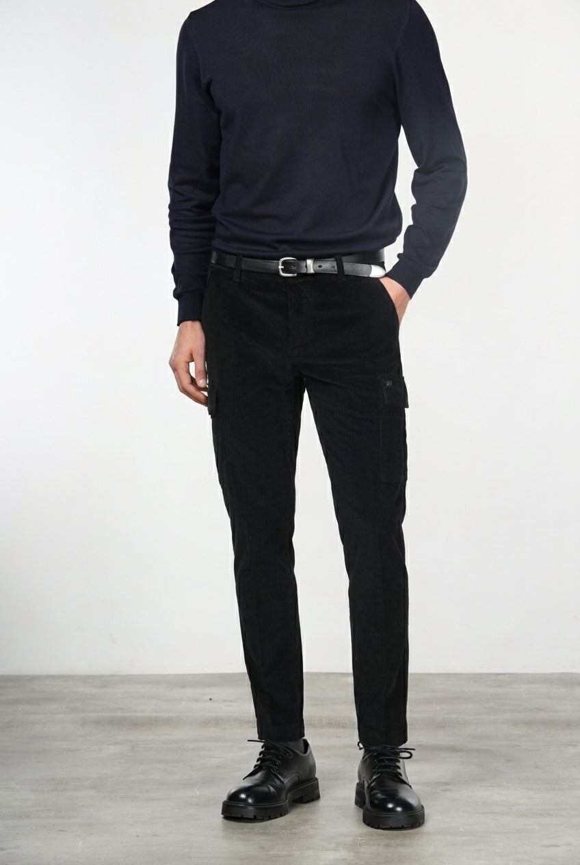 Chile pantalón de pinzas cargo de hombre en terciopelo 500 rayas con extra slim fit ①