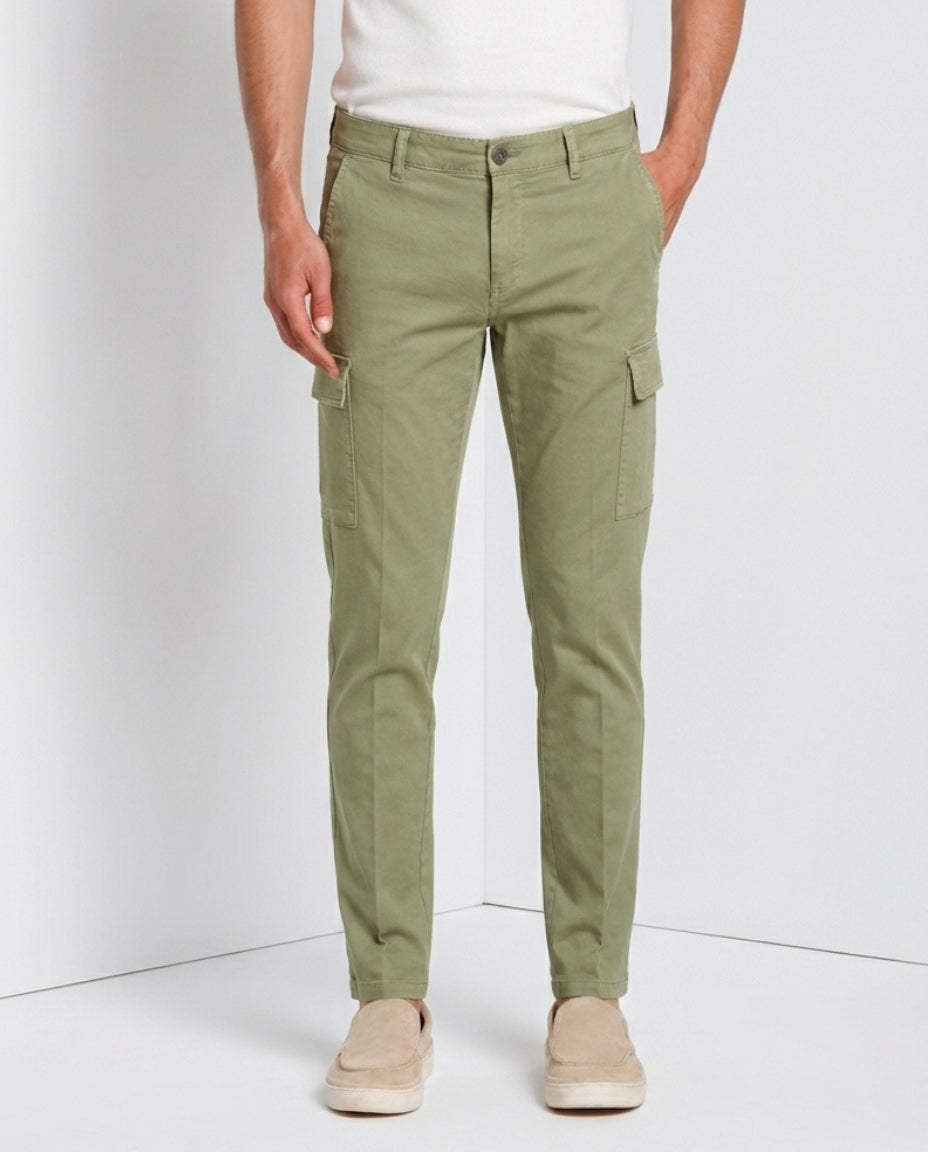 Chile pantalón cargo hombre en satén elástico extra slim fit ①