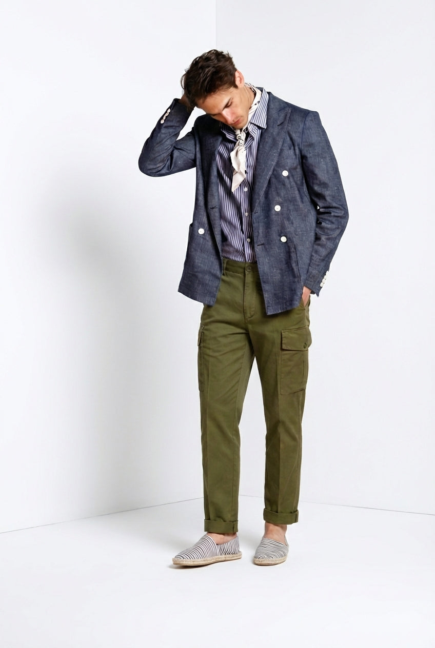 Cargo pantalón cargo hombre en sarga ligera elástica relaxed fit