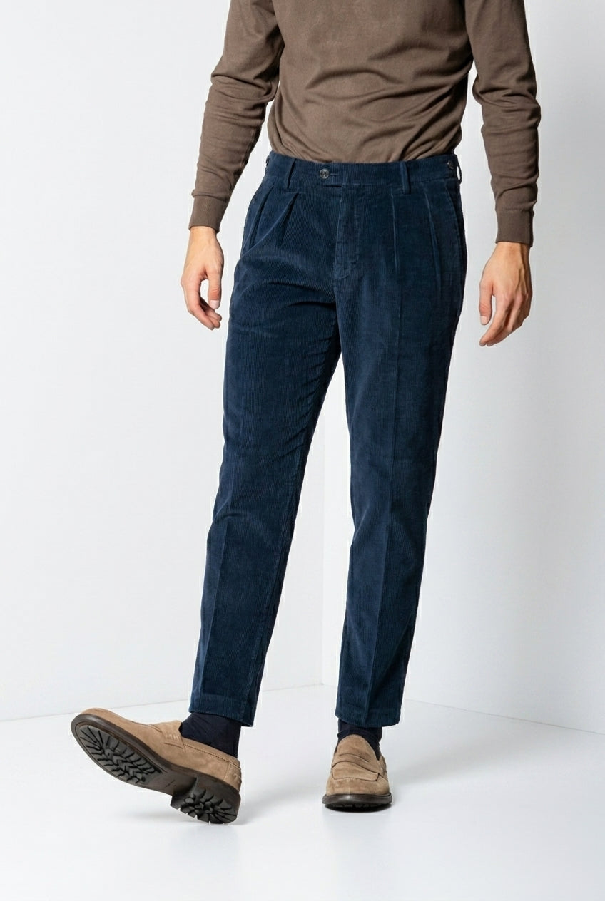 Don Johnson 2 Pinces pantalón chino de hombre en pana 500 líneas carrot fit