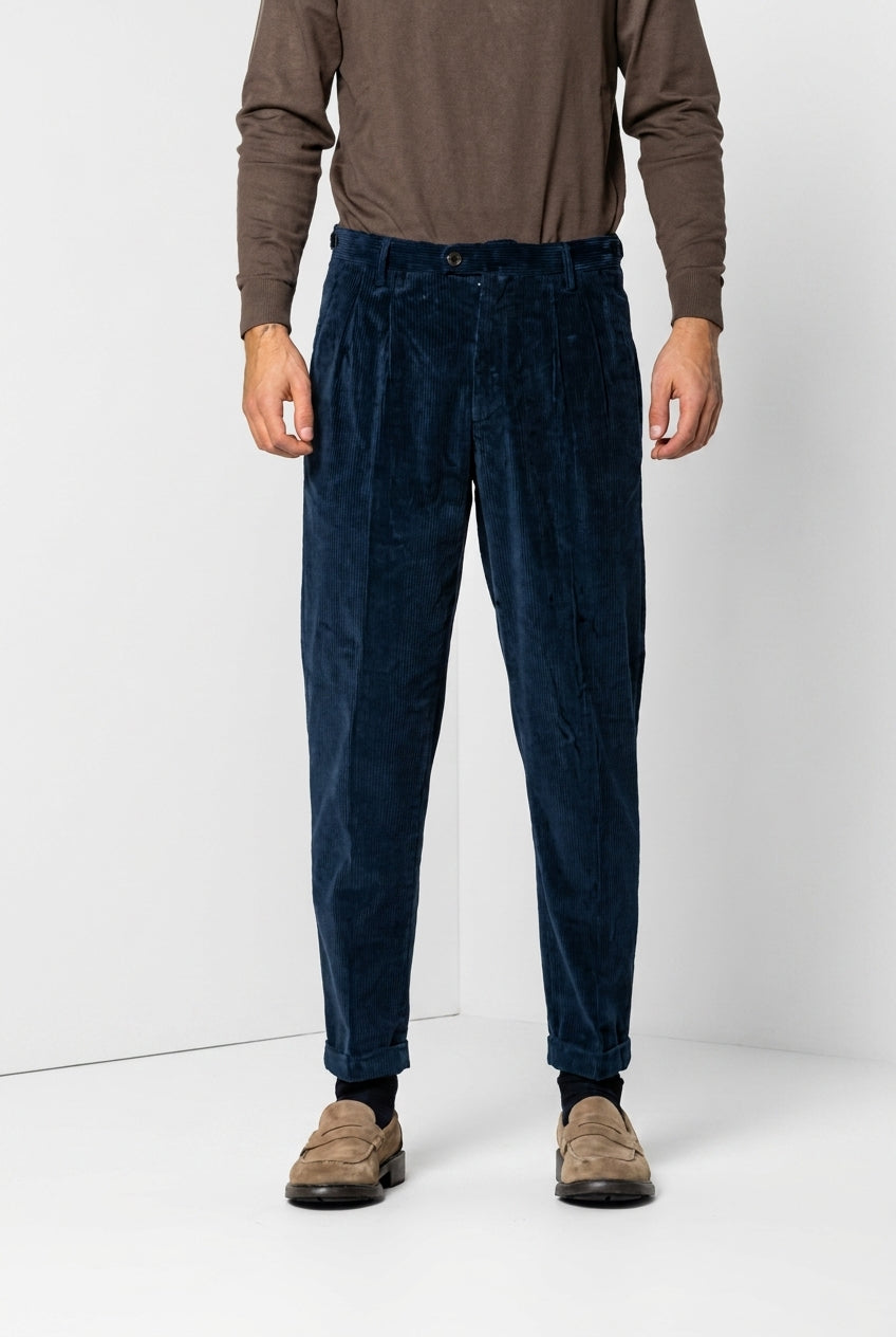 Don Johnson 2 Pinces pantalón chino de hombre en pana 500 líneas carrot fit