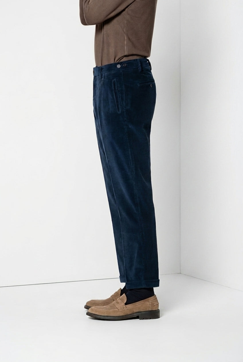 Don Johnson 2 Pinces pantalón chino de hombre en pana 500 líneas carrot fit