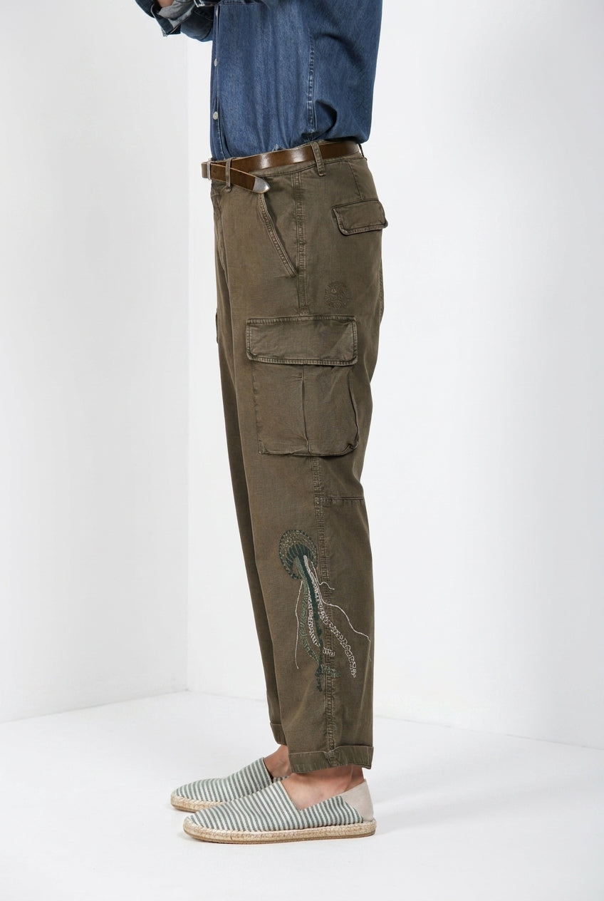 Chile M74 pantalón cargo hombre en panamá flameado relaxed fit ①
