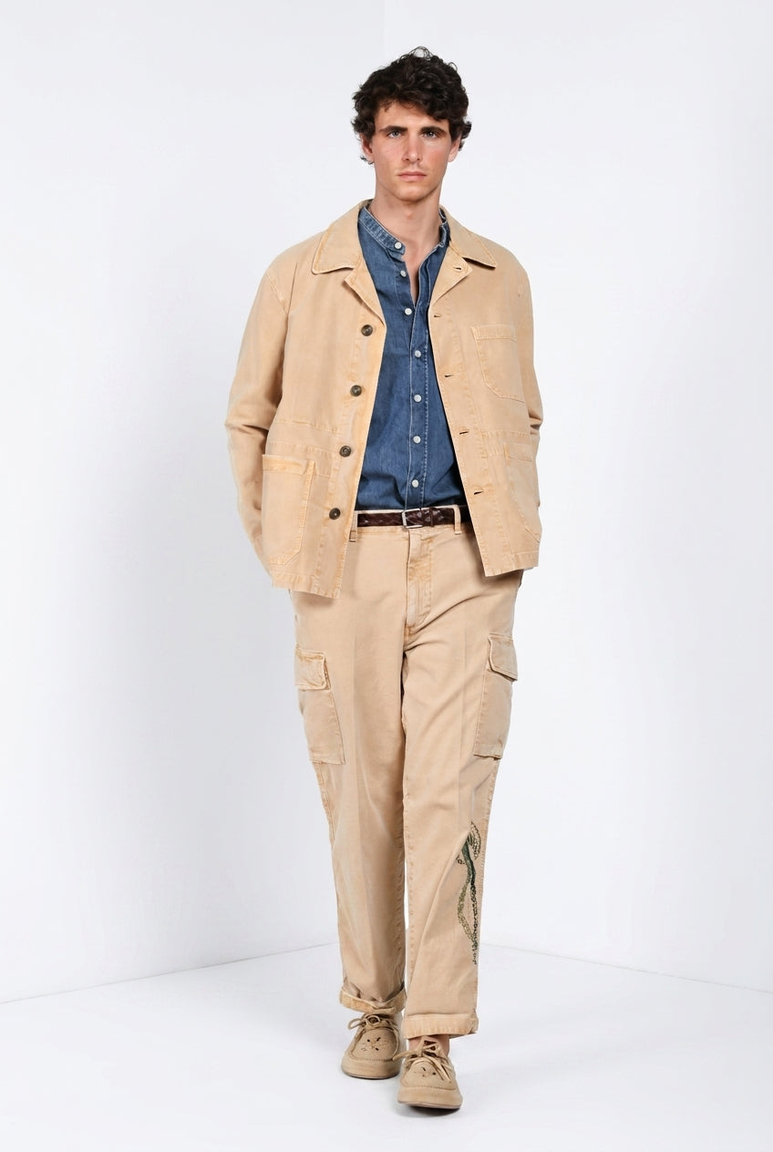 Chile M74 pantalón cargo hombre en panama flameado relaxed fit ①