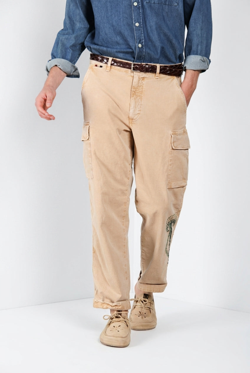 Chile M74 pantalón cargo hombre en panama flameado relaxed fit ①