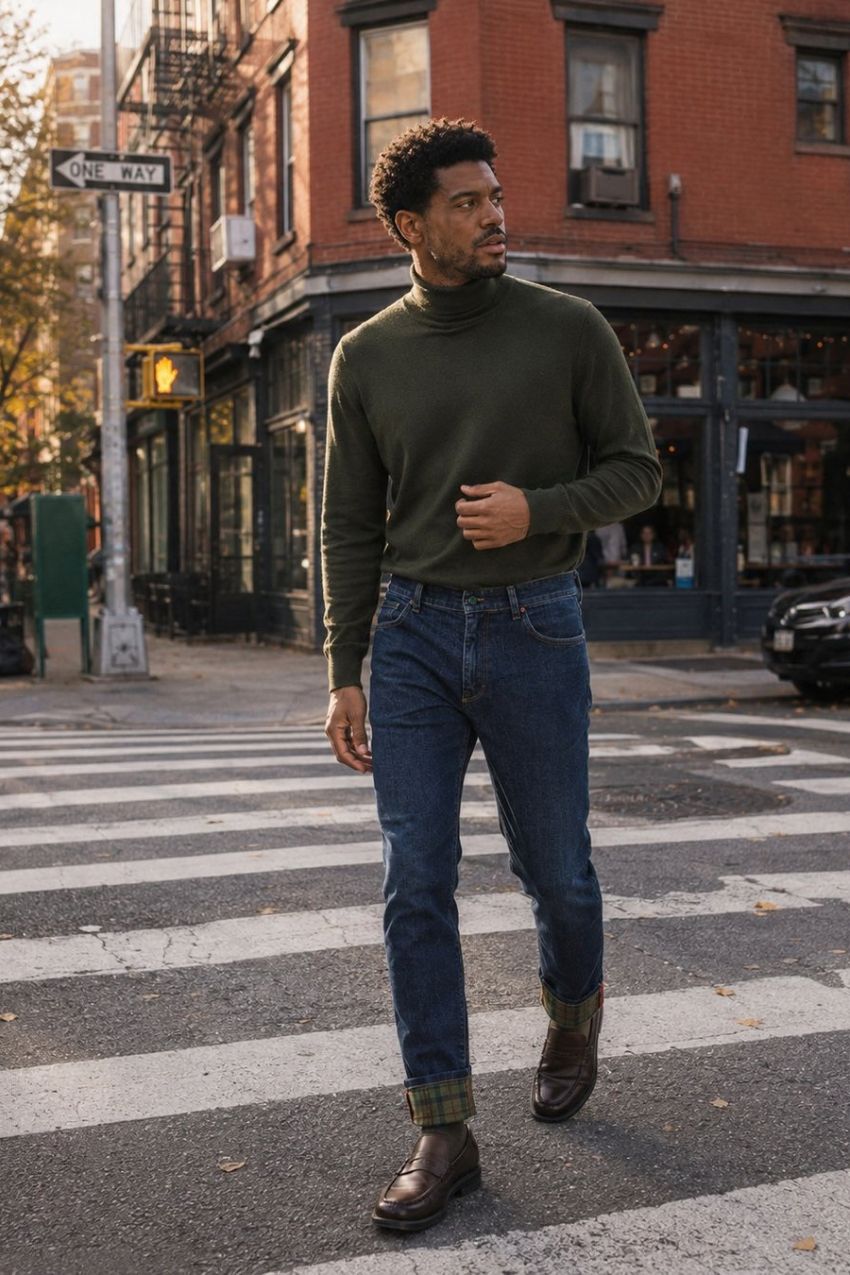 Harris men’s 5-pocket pants in Prince of Wales denim with slim fit
