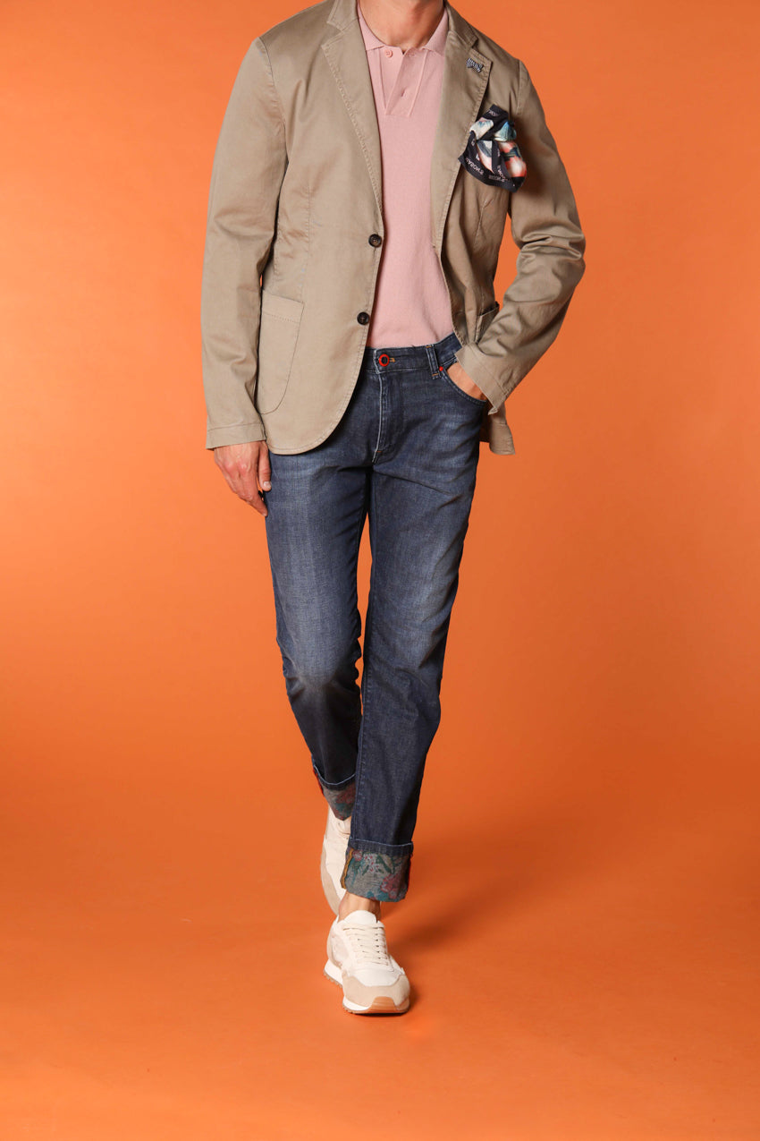 Harris 5 Tasche pantalone uomo denim con stampa interna floreale slim fit