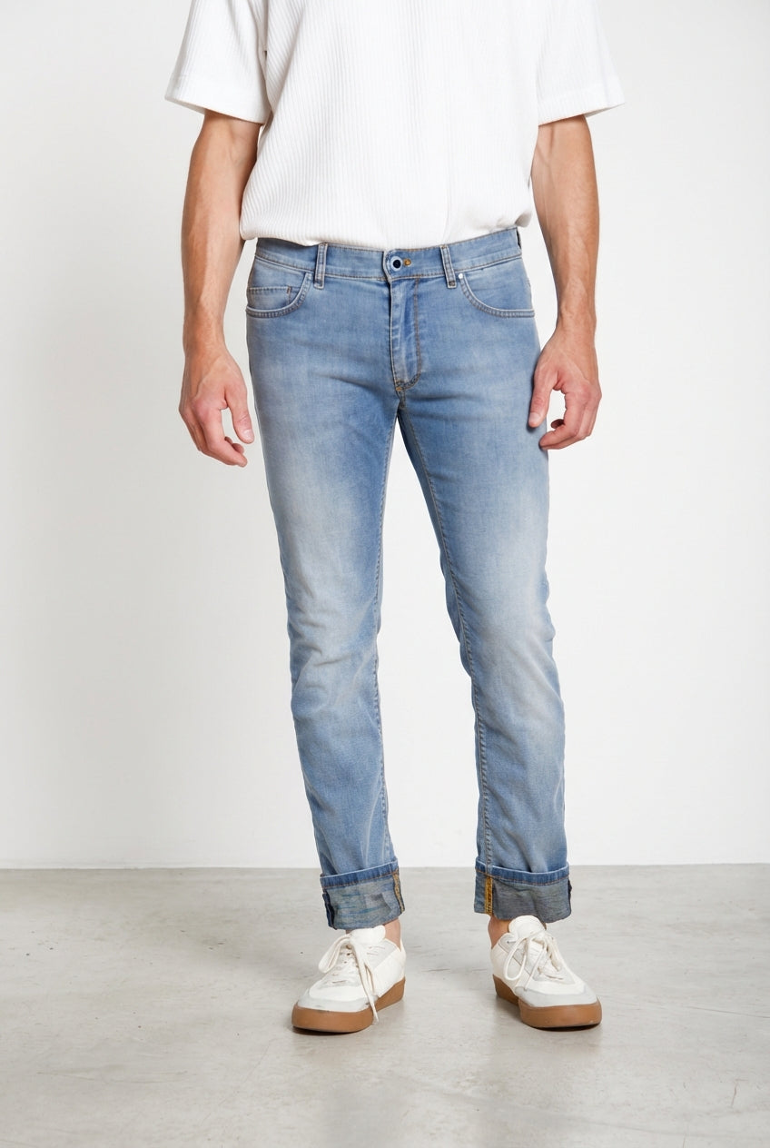 Harris pantalon 5 poches homme en denim délavage clair imprimé Hawaï slim fit