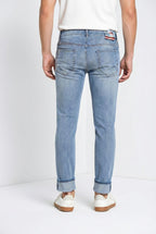 Harris pantalon 5 poches homme en denim délavage clair imprimé Hawaï slim fit