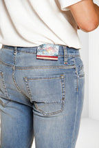 Harris pantalon 5 poches homme en denim délavage clair imprimé Hawaï slim fit