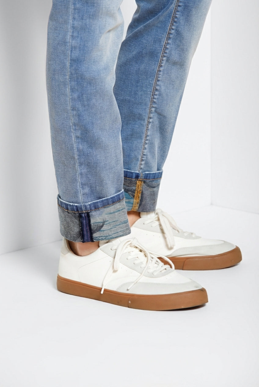 Harris pantalon 5 poches homme en denim délavage clair imprimé Hawaï slim fit