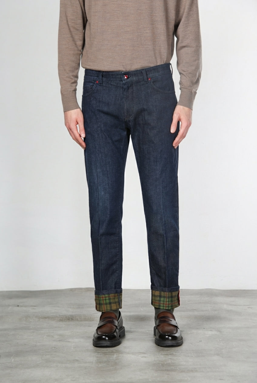 Pantalón Harris de hombre 5 bolsillos en denim Príncipe de Gales regular fit