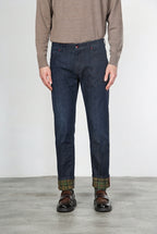 Pantalón Harris de hombre 5 bolsillos en denim Príncipe de Gales regular fit